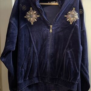 FILA Dark Purple/Blue Embroidered Floral Velour Tracksuit